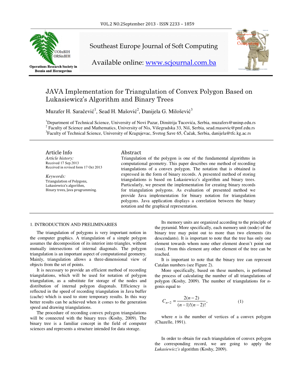 Southeast Europe Journal of Soft Computing