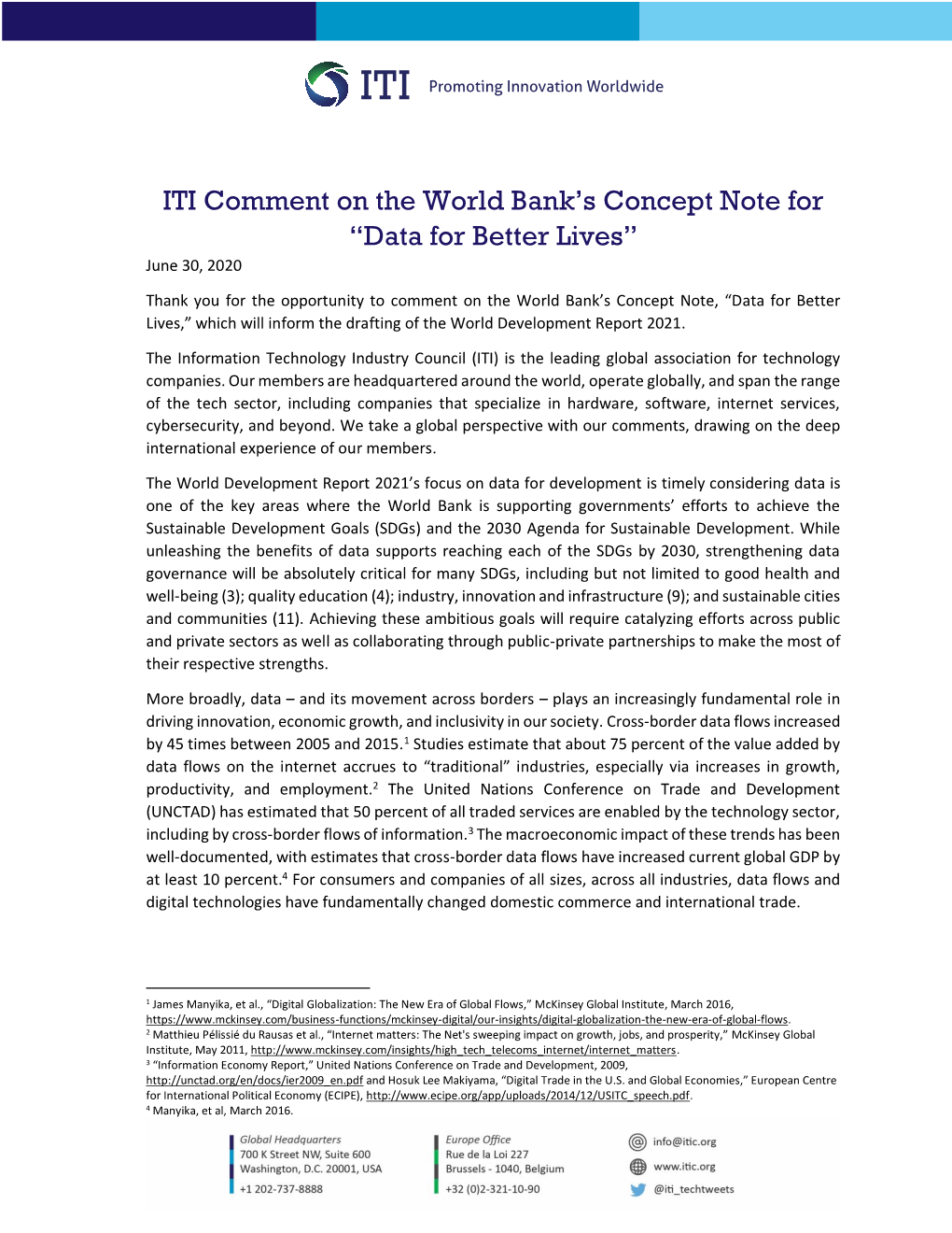 ITI Comment on the World Bank's Concept Note for “Data for Better