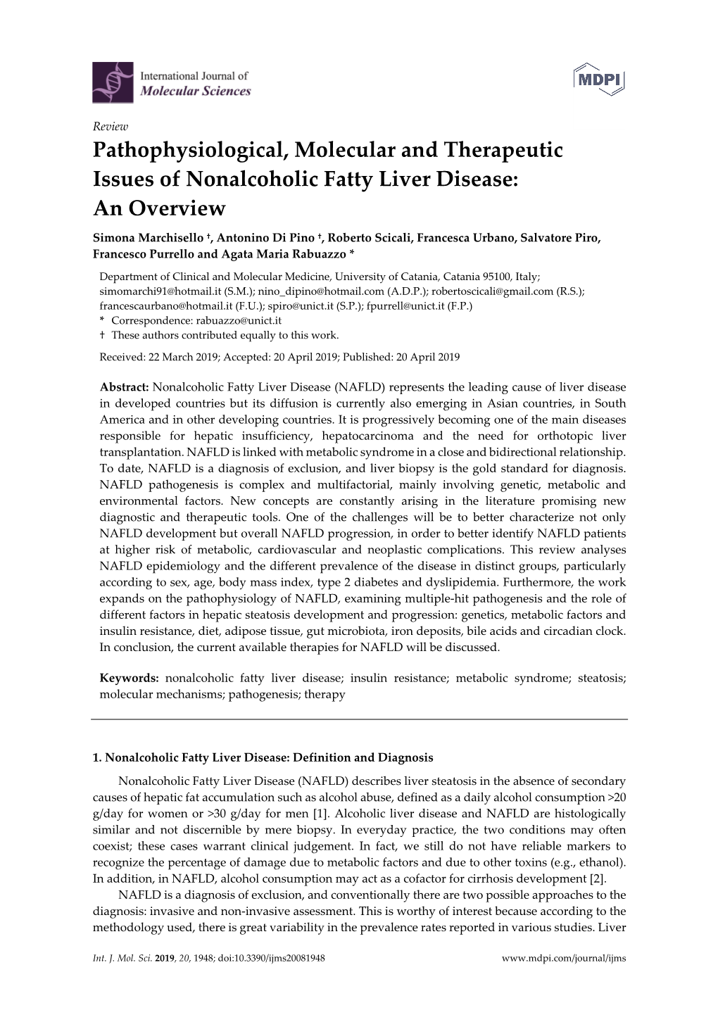 Pathophysiological, Molecular and Therapeutic Issues of Nonalcoholic Fatty Liver Disease: an Overview