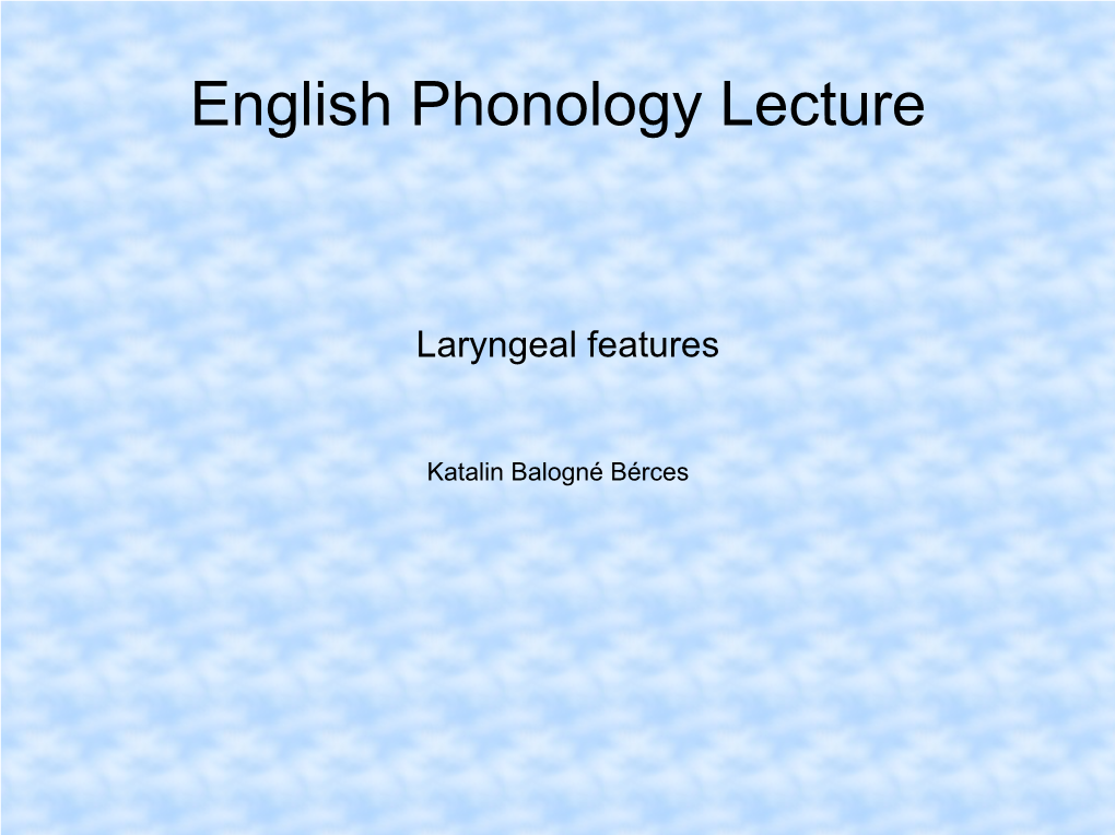 English Phonology Lecture