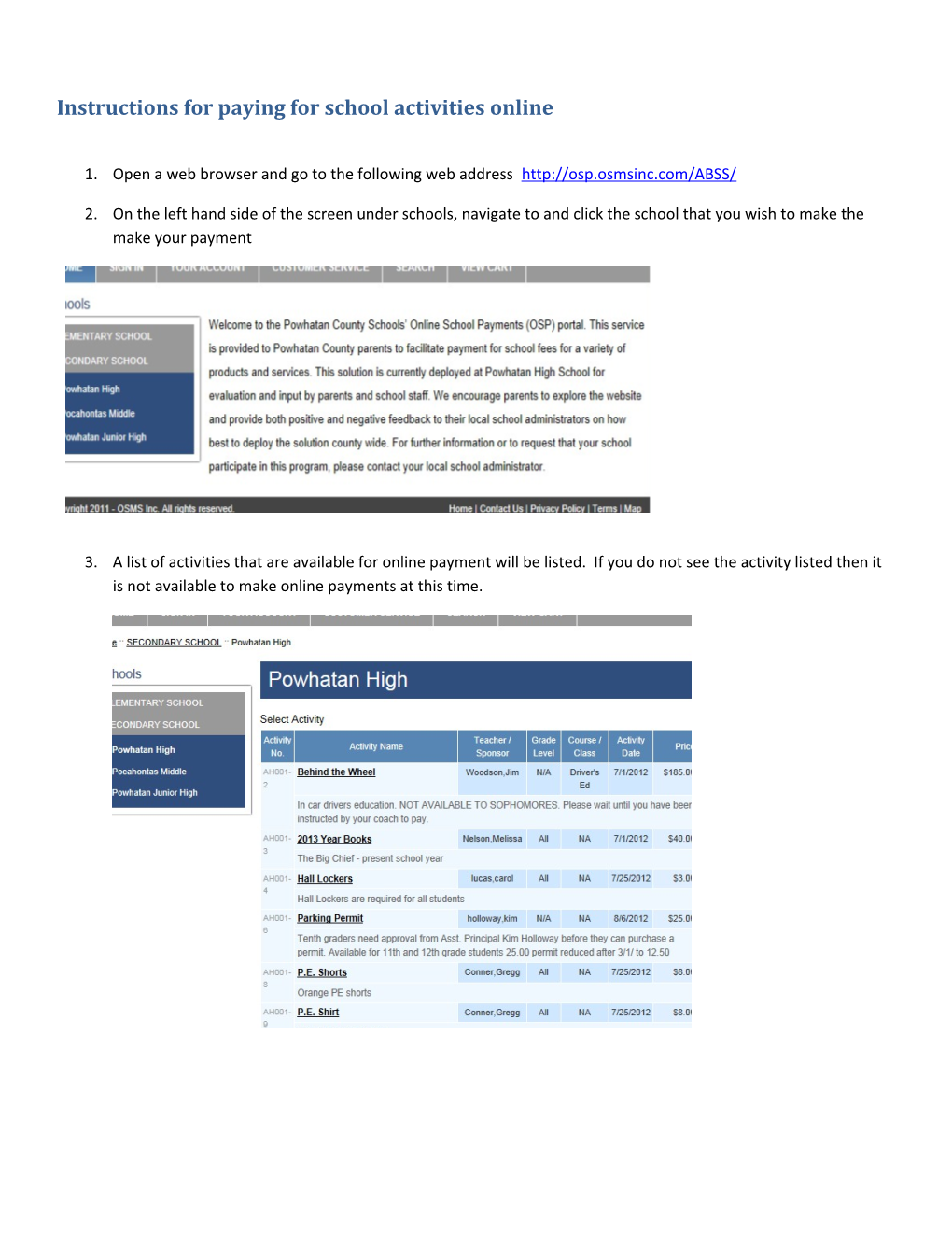 Instructions for Paying for School Activities Online s1