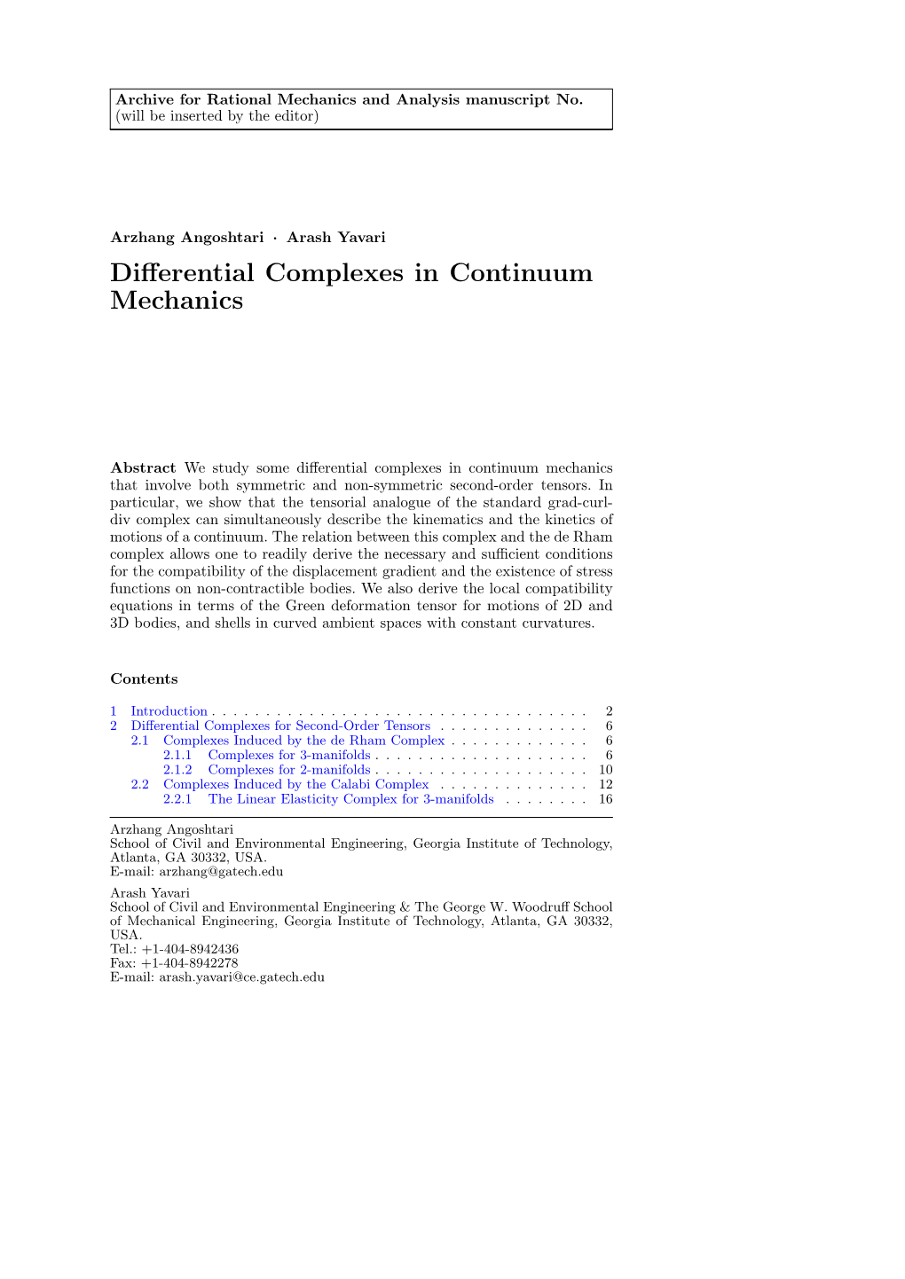 Differential Complexes in Continuum Mechanics