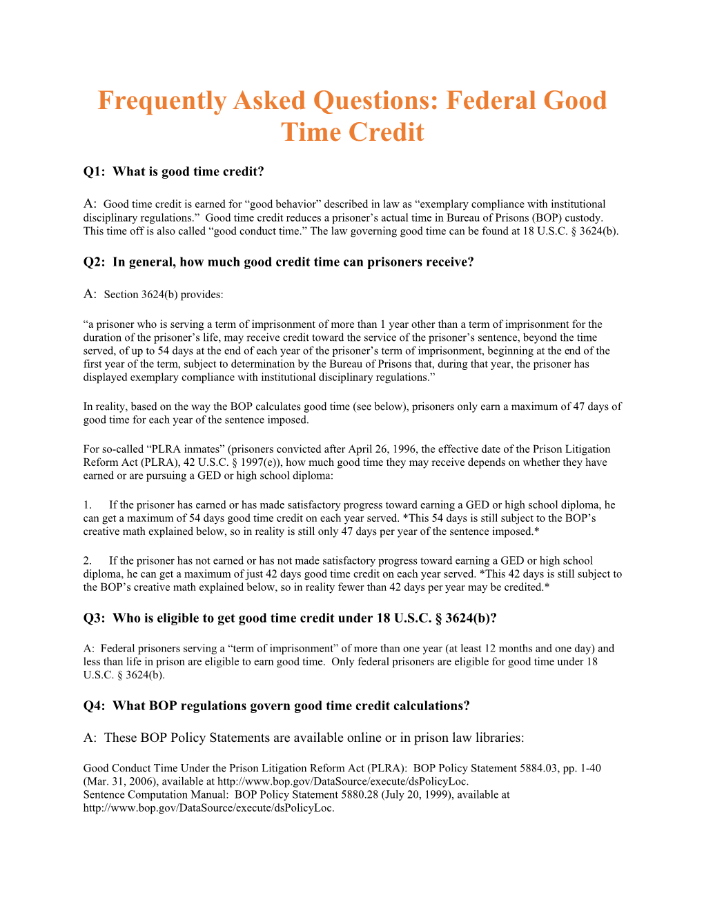 Federal Good Time Credit