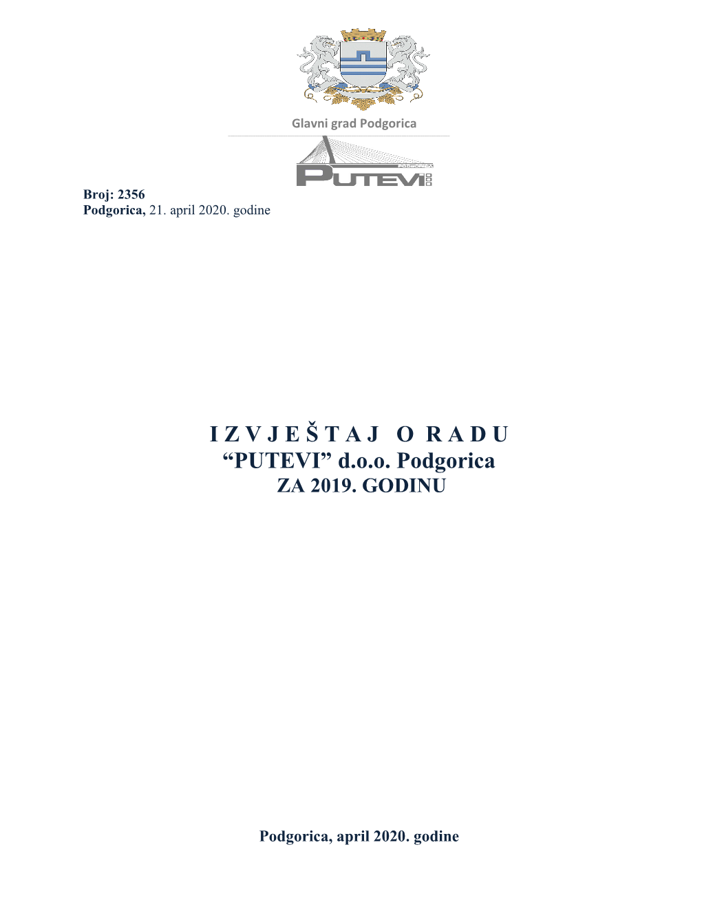 Izvjestaj O Radu 2019 – Putevi D.O.O