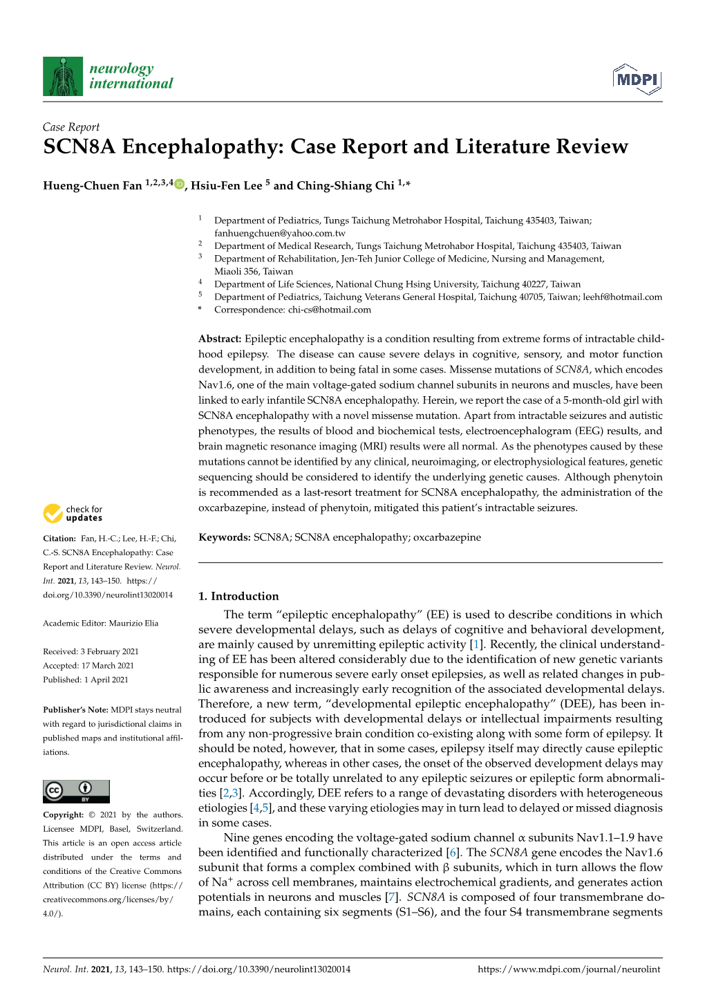 SCN8A Encephalopathy: Case Report and Literature Review