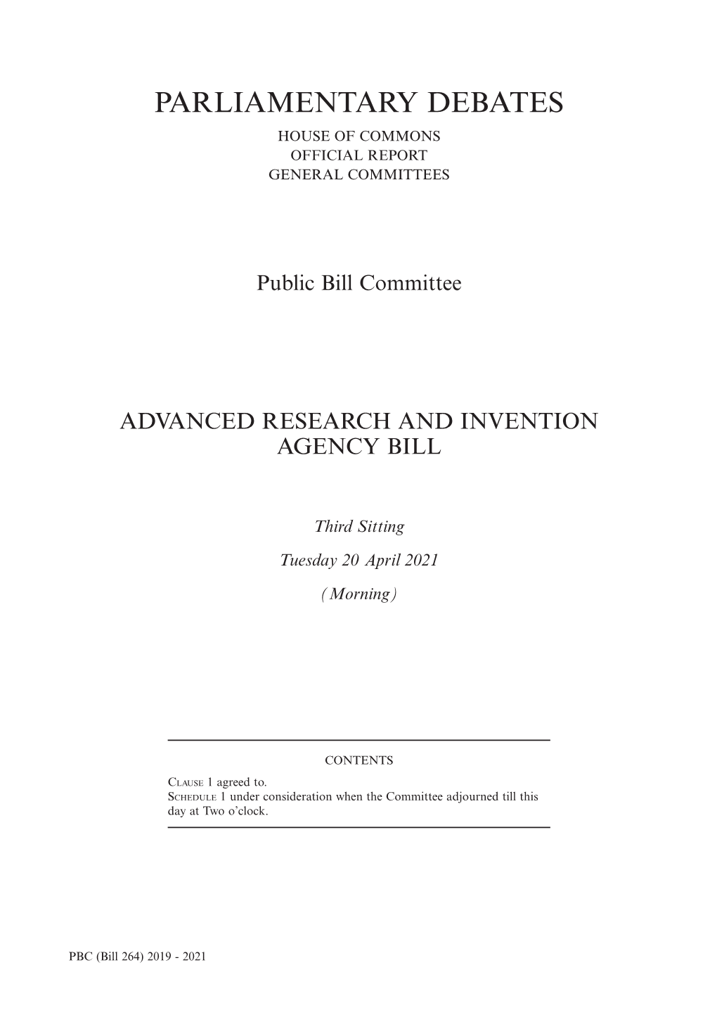 Advanced Research and Invention Agency Bill