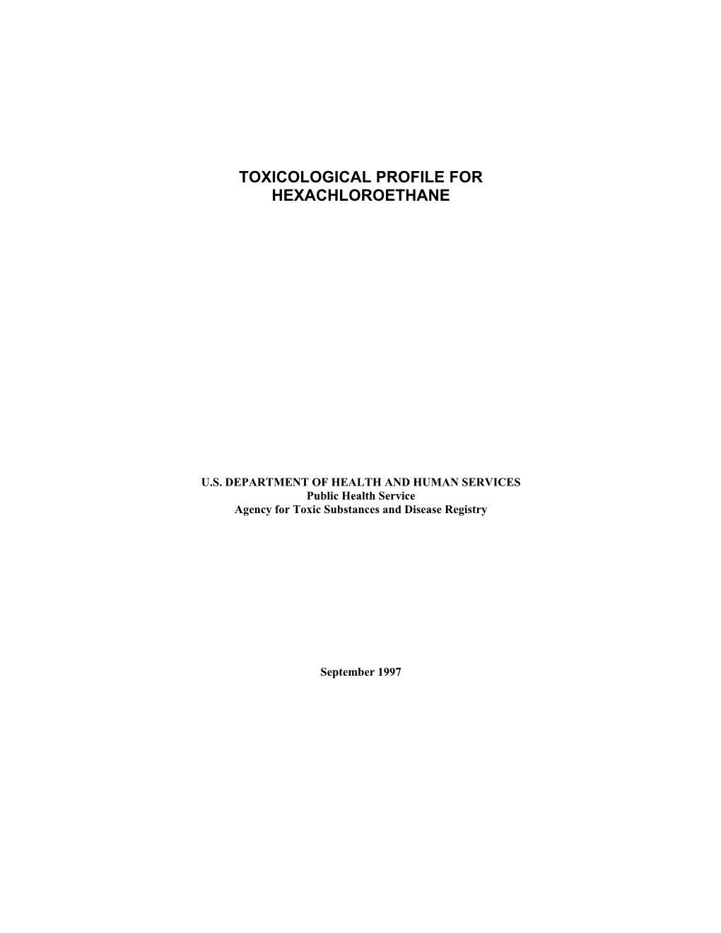 Toxicological Profile for Hexachloroethane