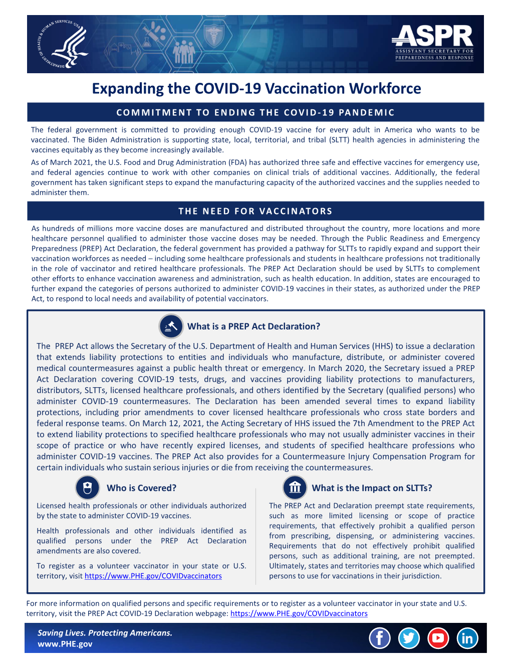 PREP Act Fact Sheet: Expanding the COVID-19 Vaccination Workforce