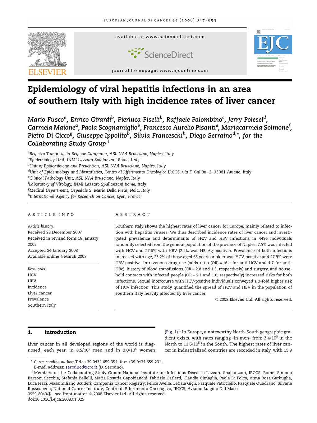 Epidemiology of Viral Hepatitis Infections in an Area of Southern Italy with High Incidence Rates of Liver Cancer