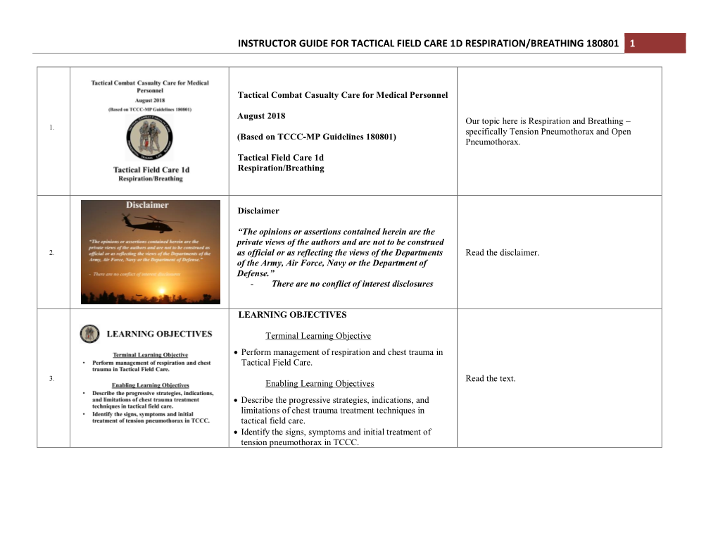 Instructor Guide for Tactical Field Care 1D Respiration/Breathing 180801 1