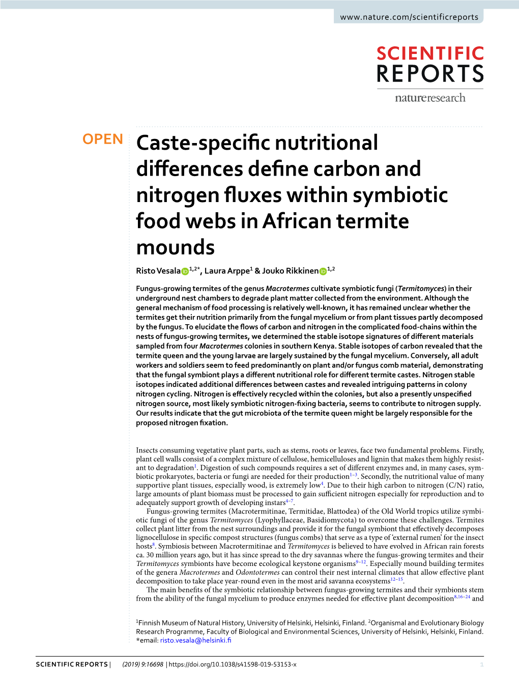 Caste-Specific Nutritional Differences Define Carbon and Nitrogen Fluxes