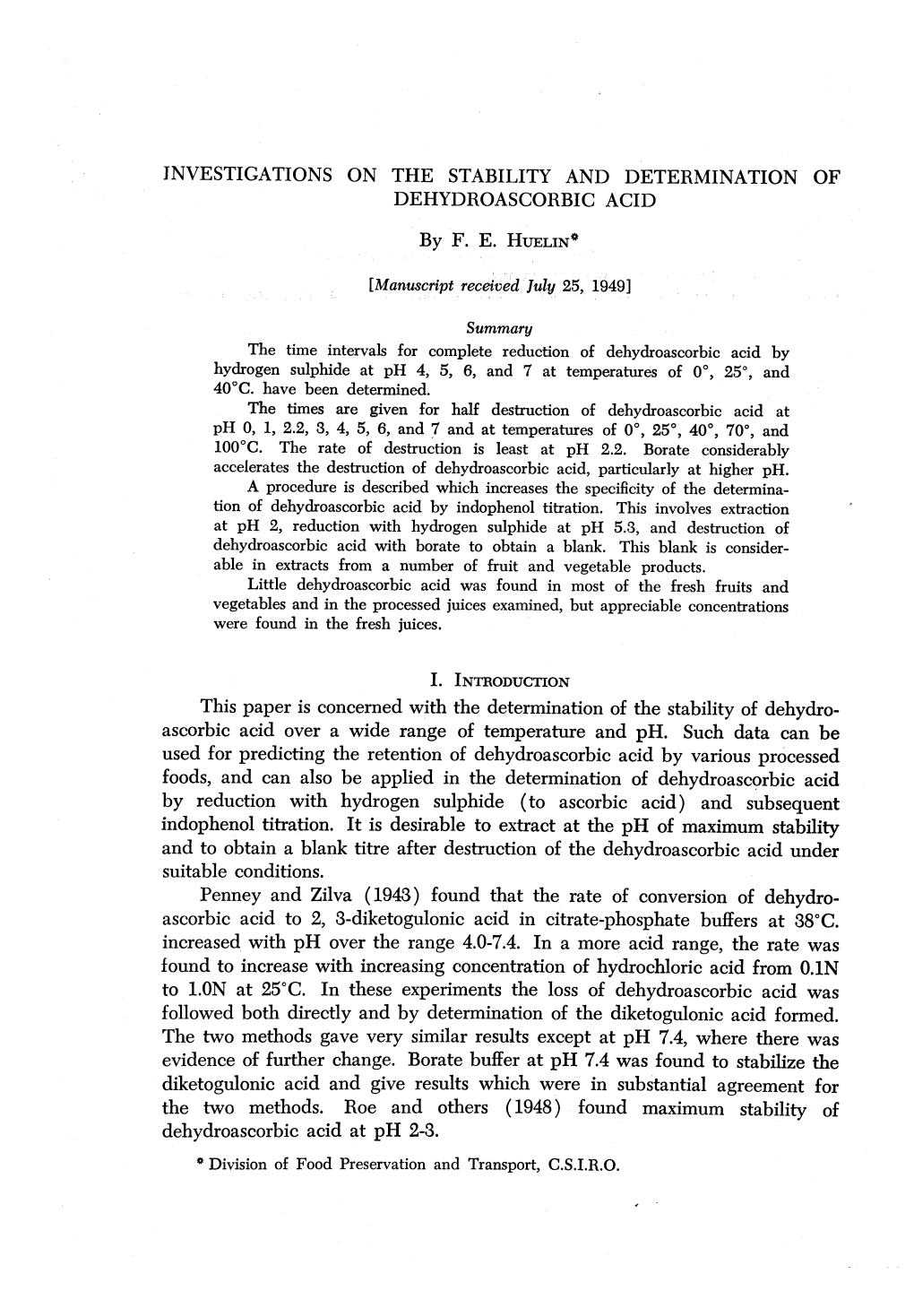 Investigations on the Stability and Determination of Dehydroascorbic Acid