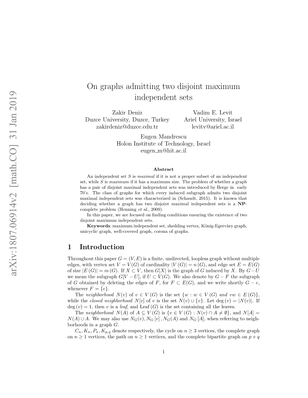 On Graphs Admitting Two Disjoint Maximum Independent Sets