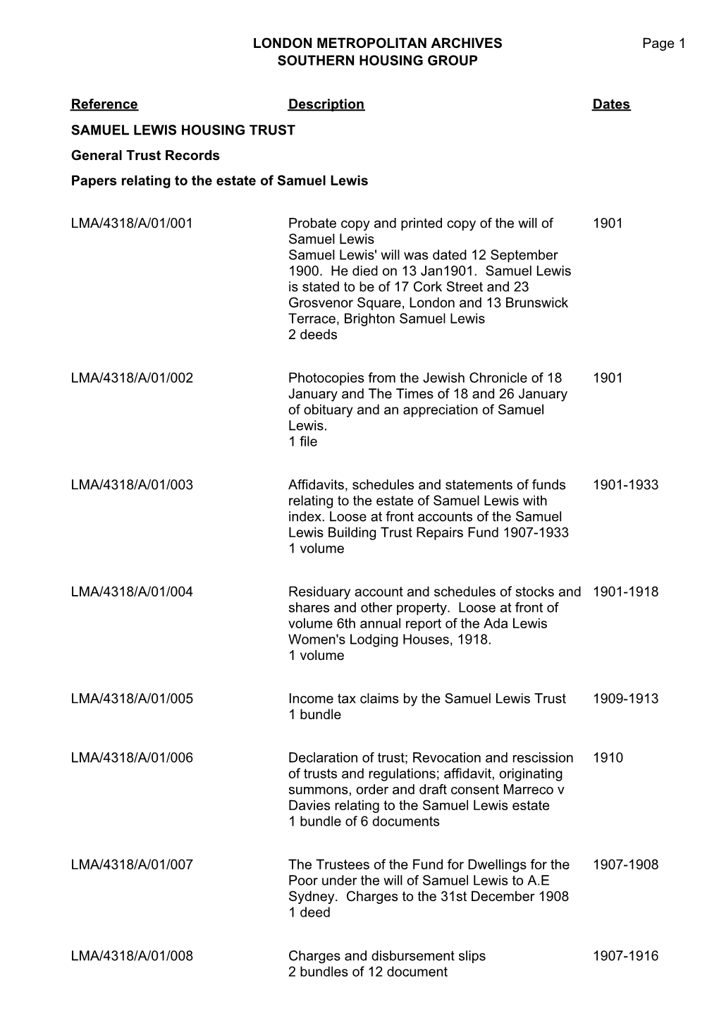 LONDON METROPOLITAN ARCHIVES Page 1 SOUTHERN HOUSING GROUP