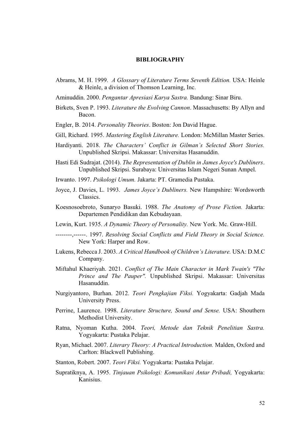 BIBLIOGRAPHY Abrams, M. H. 1999. a Glossary of Literature Terms