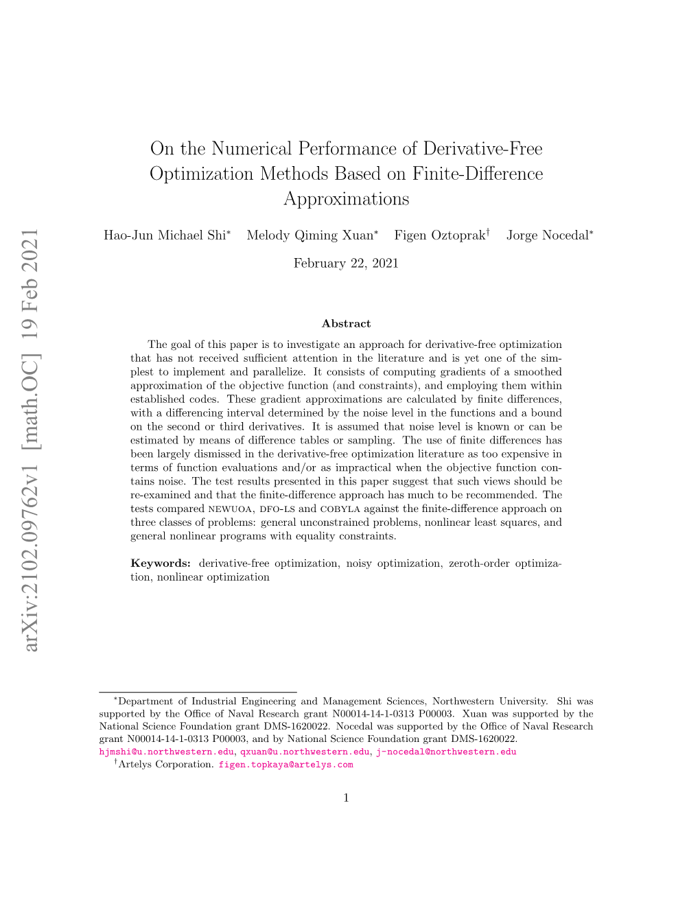 On the Numerical Performance of Derivative-Free Optimization Methods Based on Finite-Diﬀerence Approximations