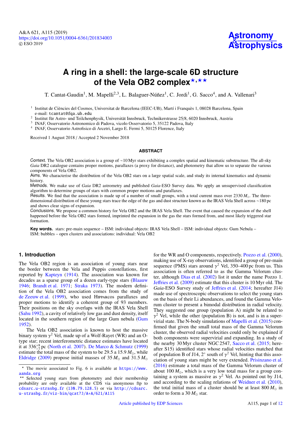 A Ring in a Shell: the Large-Scale 6D Structure of the Vela OB2 Complex?,?? T