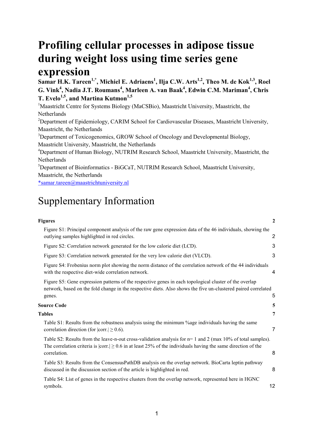 Profiling Cellular Processes in Adipose Tissue During Weight Loss Using Time Series Gene Expression Samar H.K