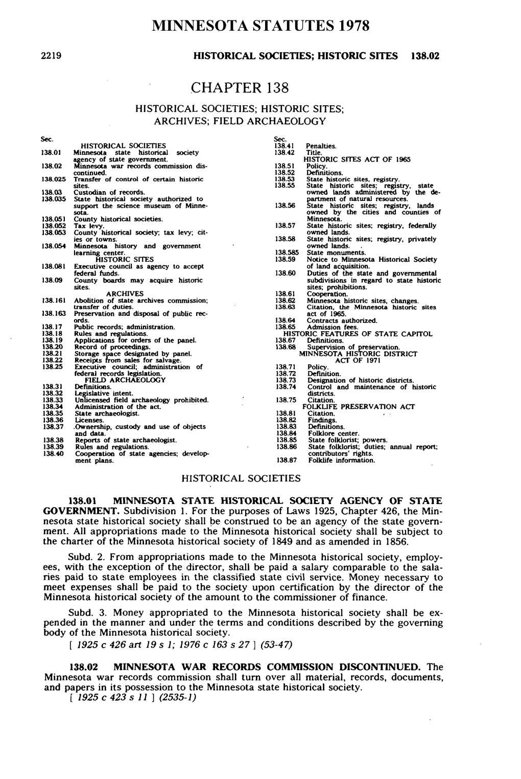 Chapter 138 Minnesota Statutes 1978