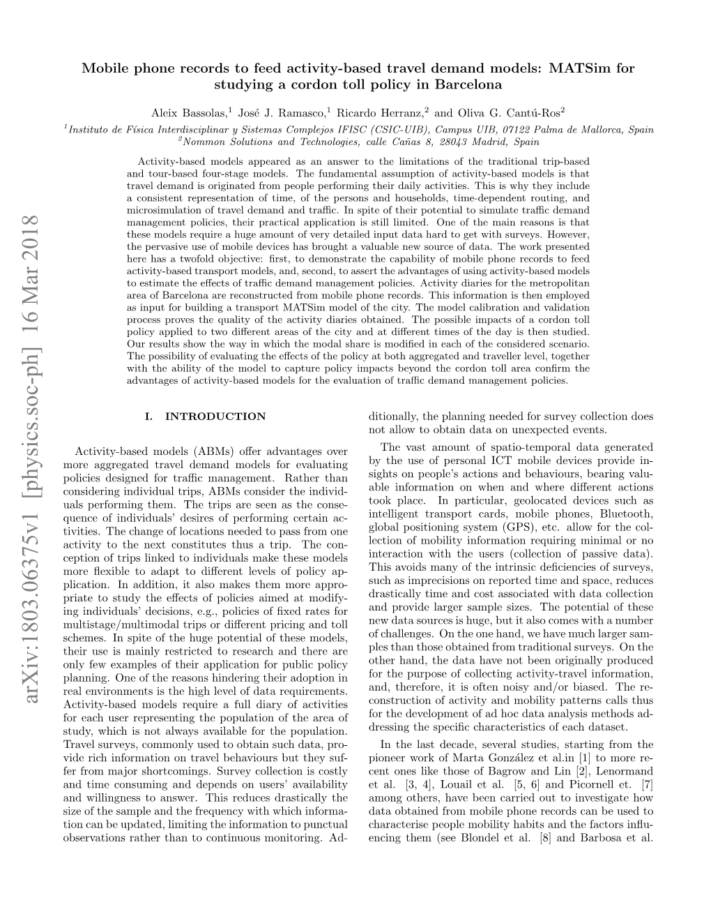 Mobile Phone Records to Feed Activity-Based Travel Demand Models: Matsim for Studying a Cordon Toll Policy in Barcelona