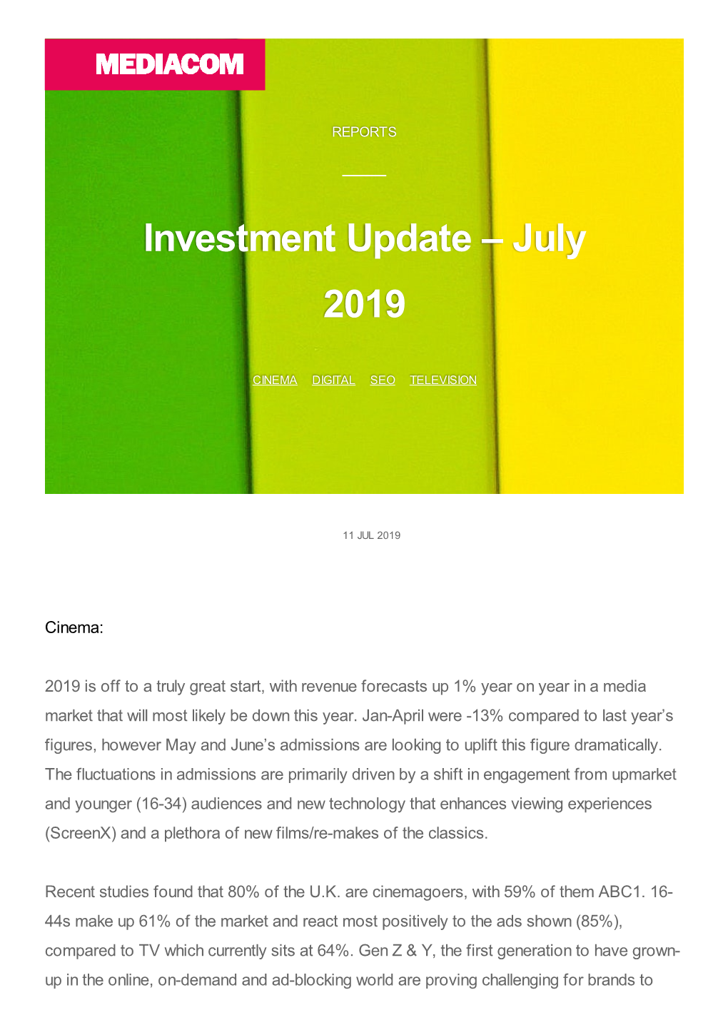Investment Update – July 2019