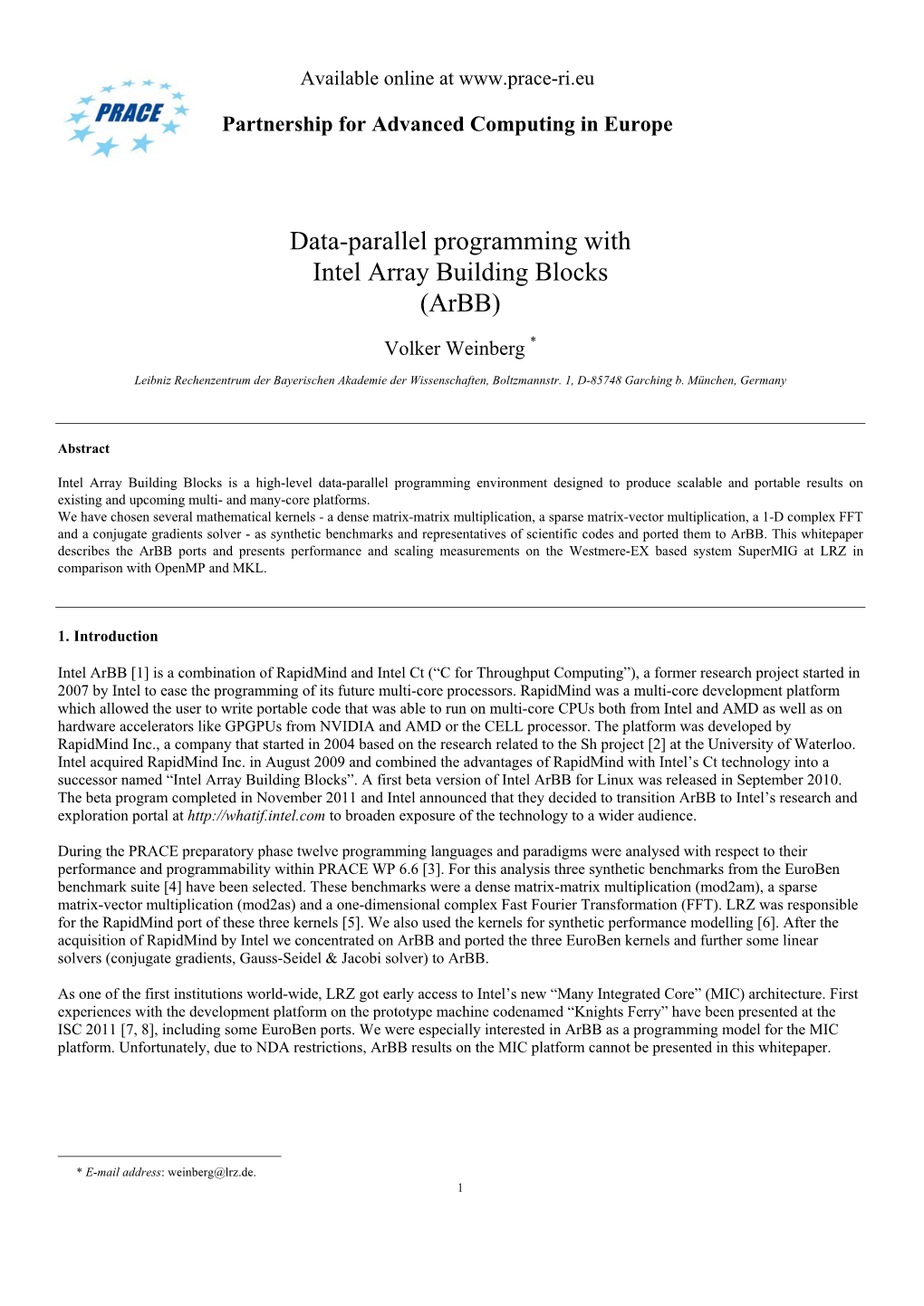 Data-Parallel Programming with Intel Array Building Blocks (Arbb)