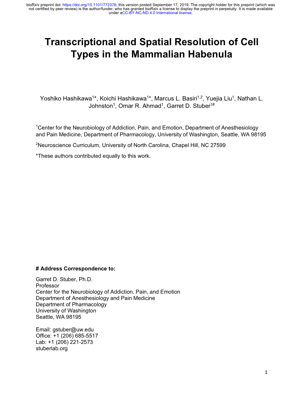 Transcriptional and Spatial Resolution of Cell Types in the Mammalian Habenula