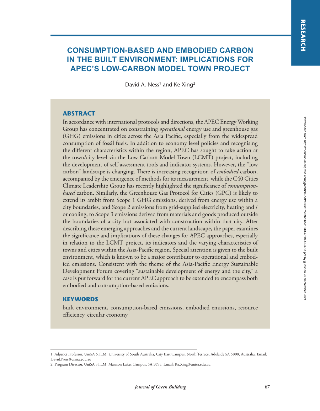 Consumption-Based and Embodied Carbon in the Built Environment: Implications for Apec's Low-Carbon Model Town Project