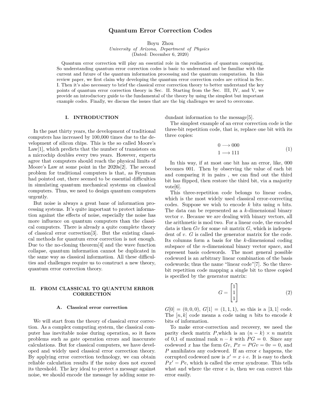 Quantum Error Correction Codes