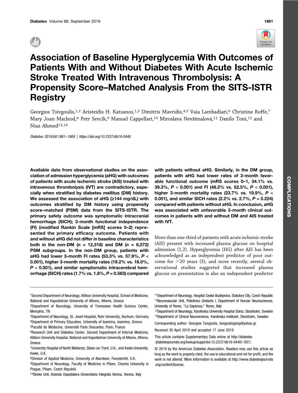 Association of Baseline Hyperglycemia with Outcomes Of