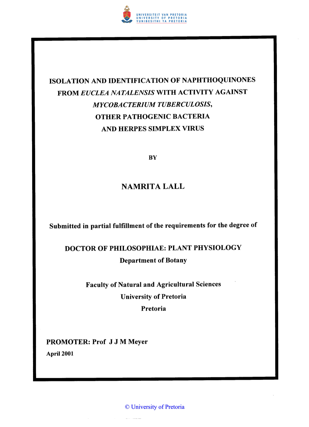 Isolation and Identification of Naphthoquinones From