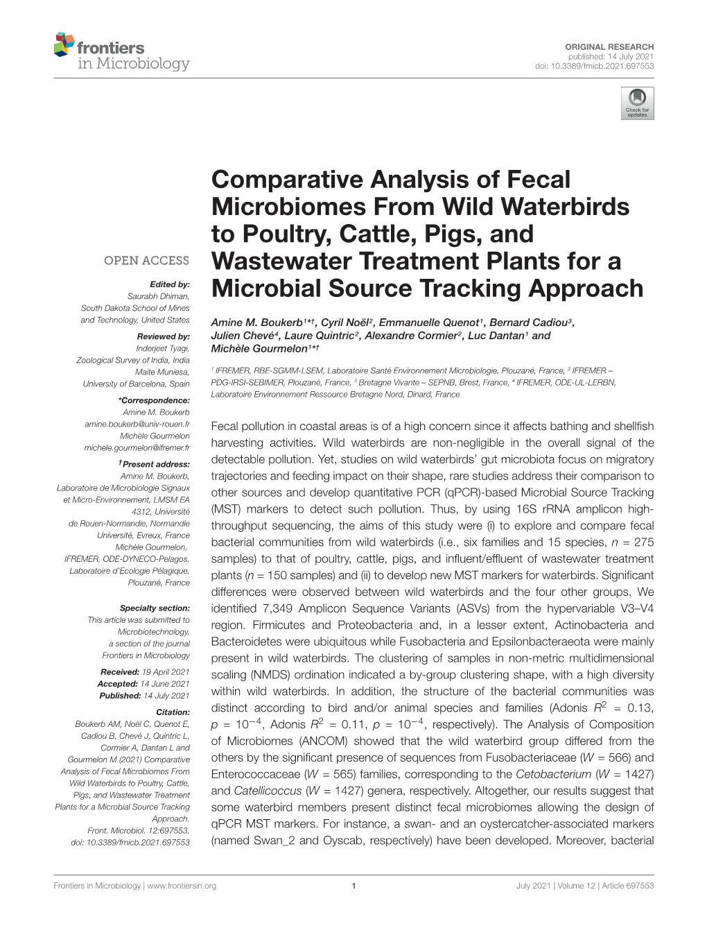 Comparative Analysis of Fecal Microbiomes from Wild Waterbirds