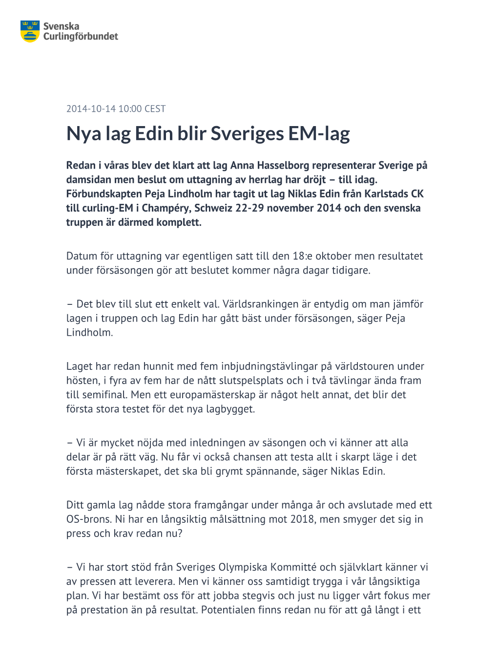 Nya Lag Edin Blir Sveriges EM-Lag