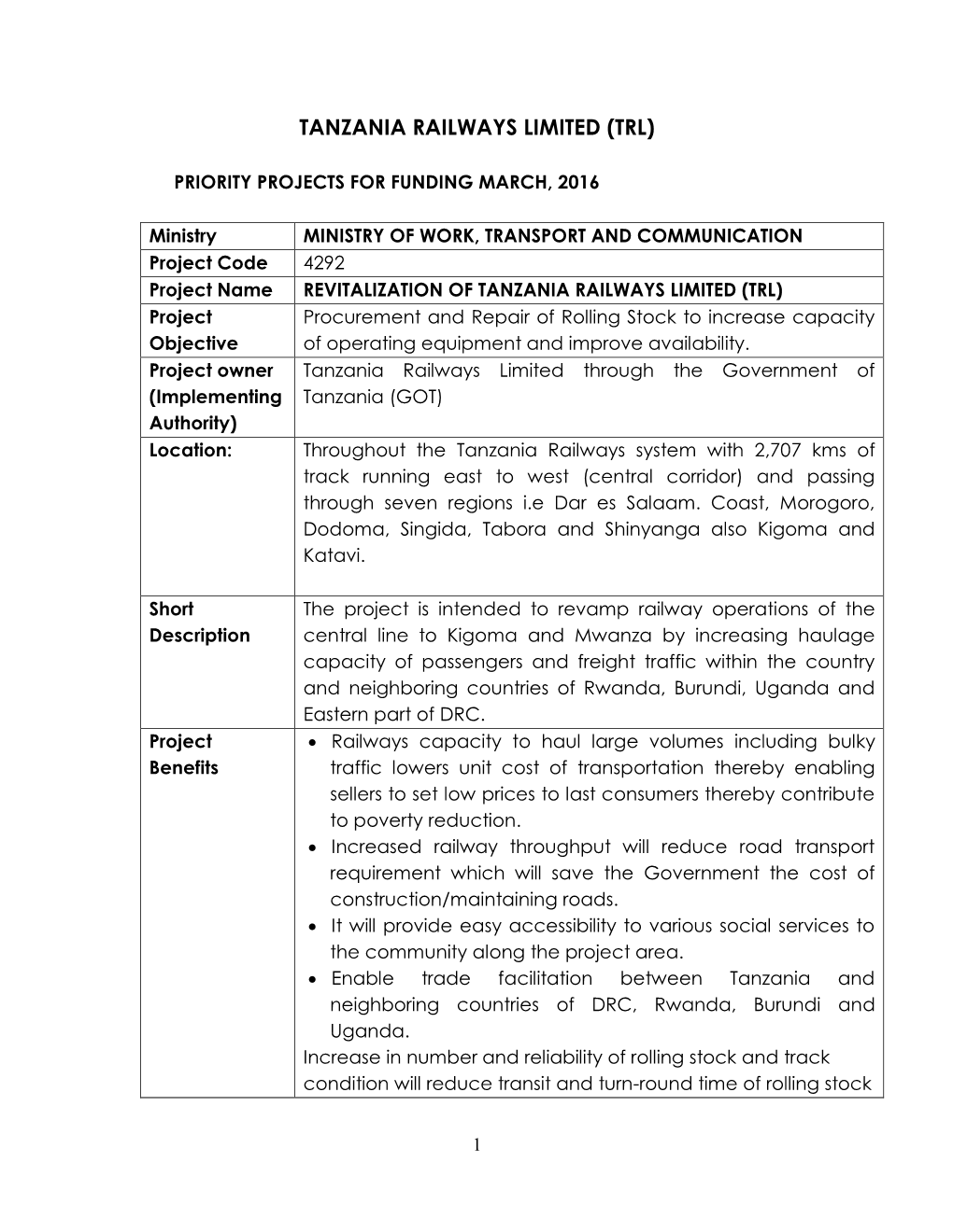 Tanzania Railways Limited (Trl)