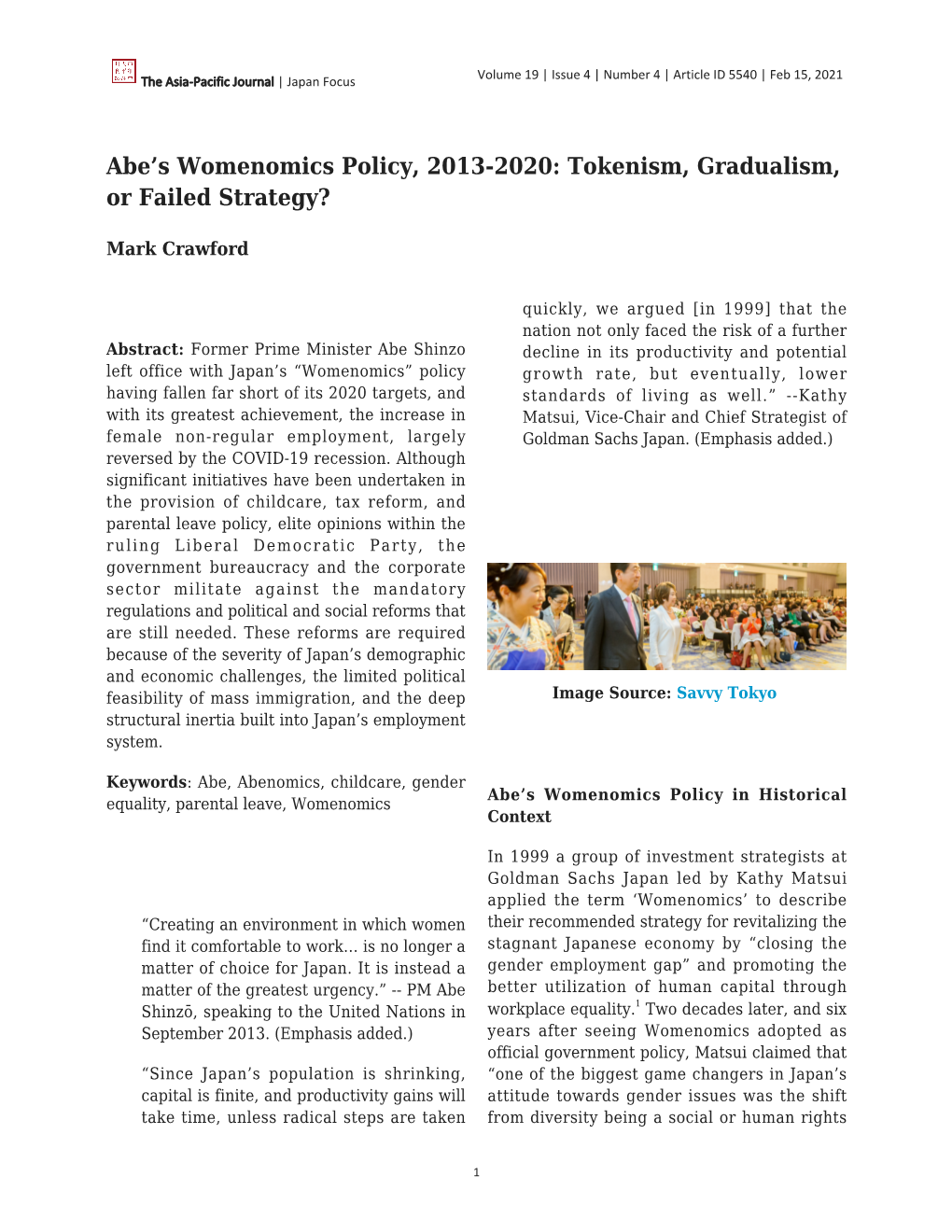 Abe's Womenomics Policy, 2013-2020