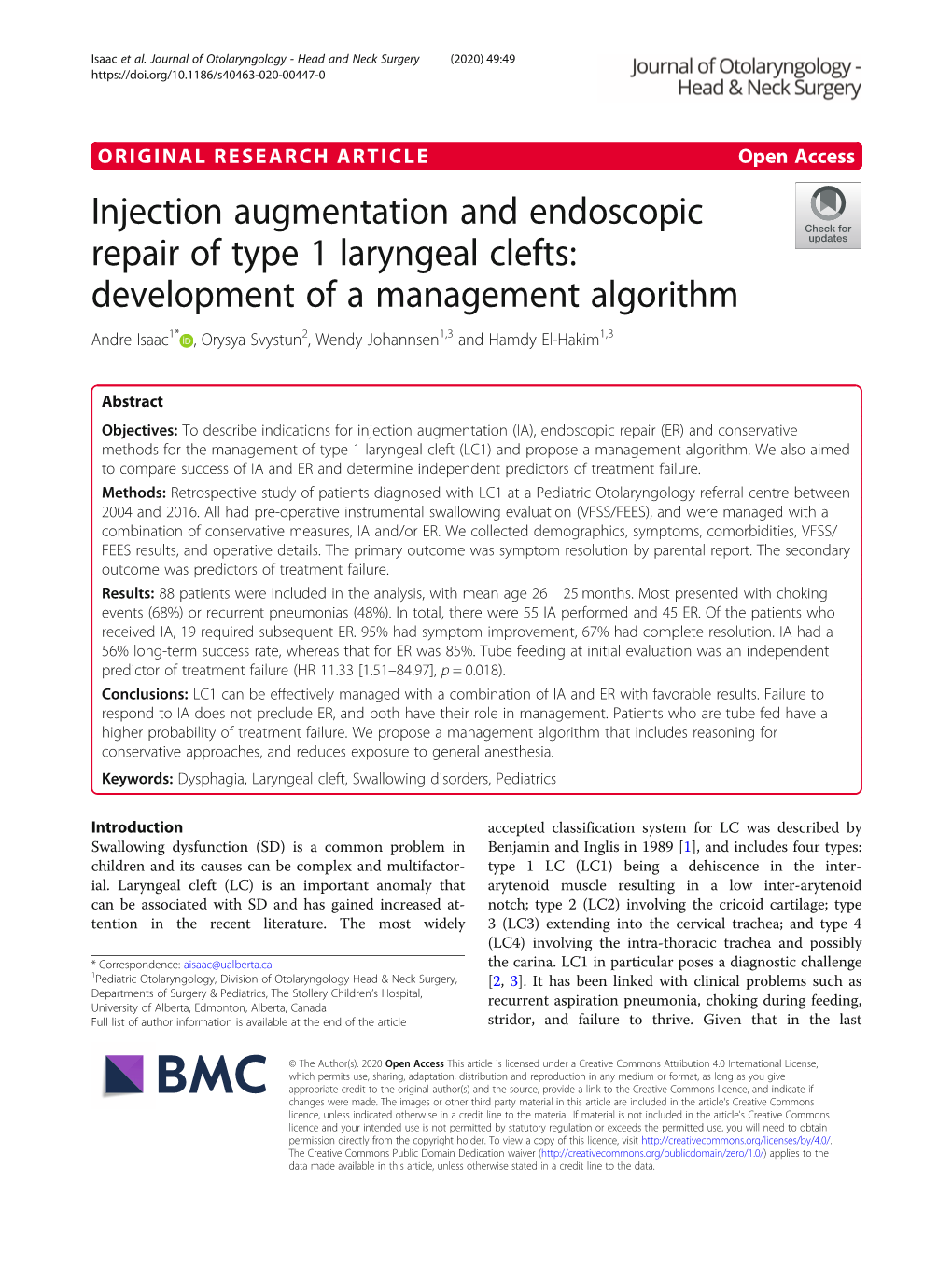 Injection Augmentation and Endoscopic Repair of Type 1