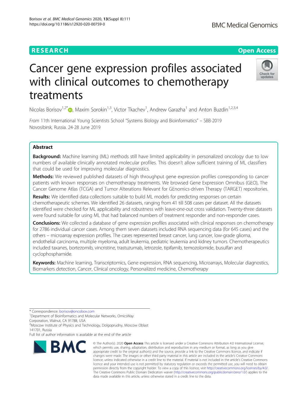 Cancer Gene Expression Profiles Associated with Clinical Outcomes To