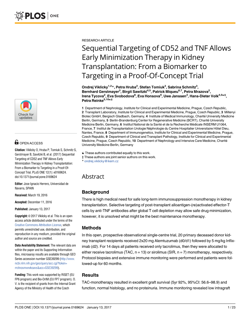 Sequential Targeting of CD52 and TNF Allows Early Minimization Therapy in Kidney Transplantation: from a Biomarker to Targeting in a Proof-Of-Concept Trial