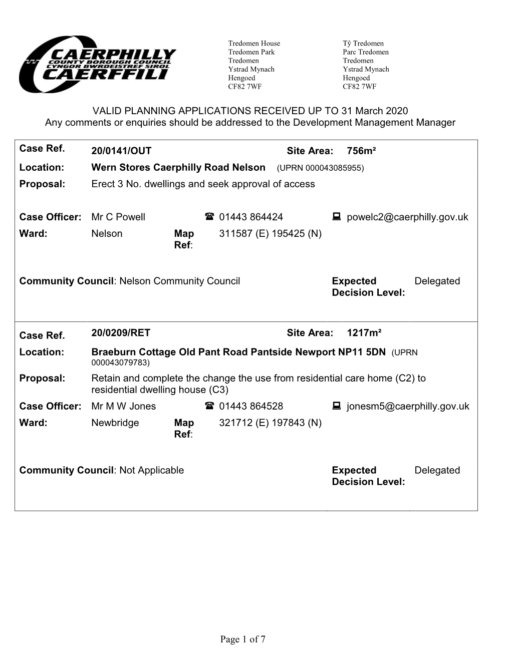 Page 1 of 7 VALID PLANNING APPLICATIONS RECEIVED up TO