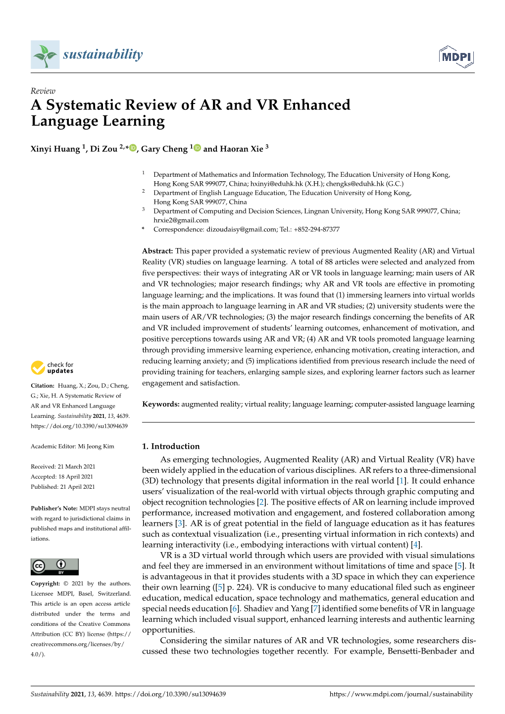 A Systematic Review of AR and VR Enhanced Language Learning