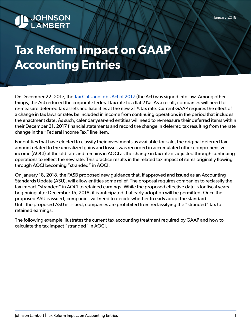 Tax Reform Impact on GAAP Accounting Entries