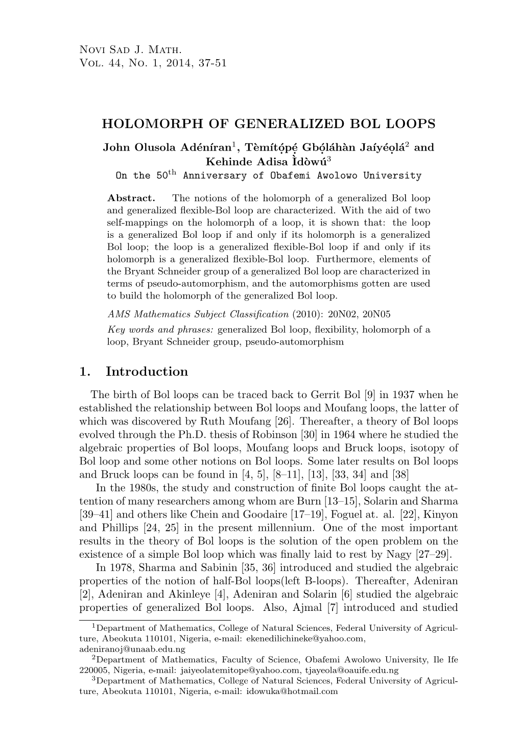 Holomorph of Generalized Bol Loops