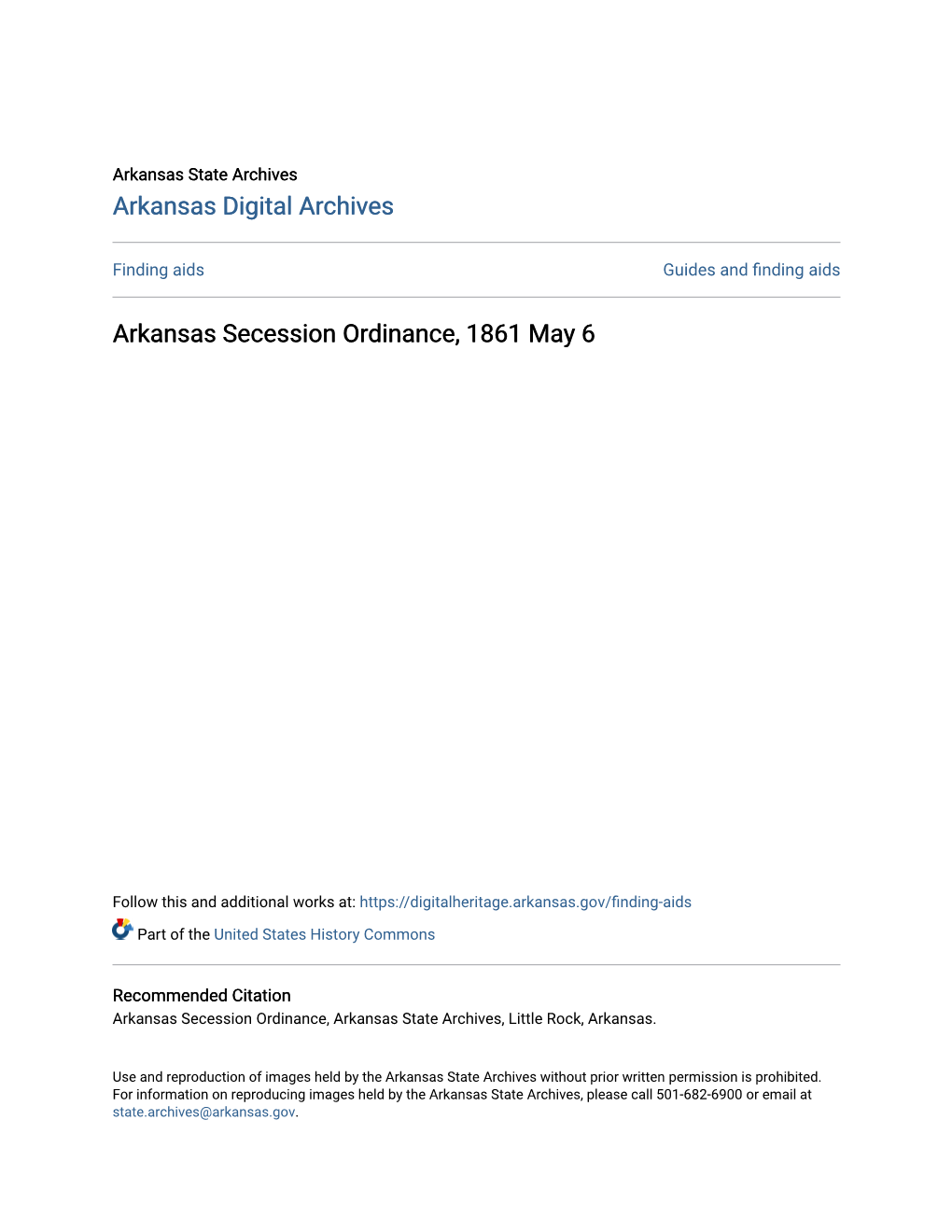 Arkansas Secession Ordinance, 1861 May 6
