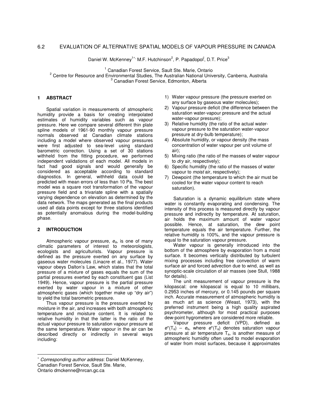 6.2 Evaluation of Alternative Spatial Models of Vapour Pressure in Canada