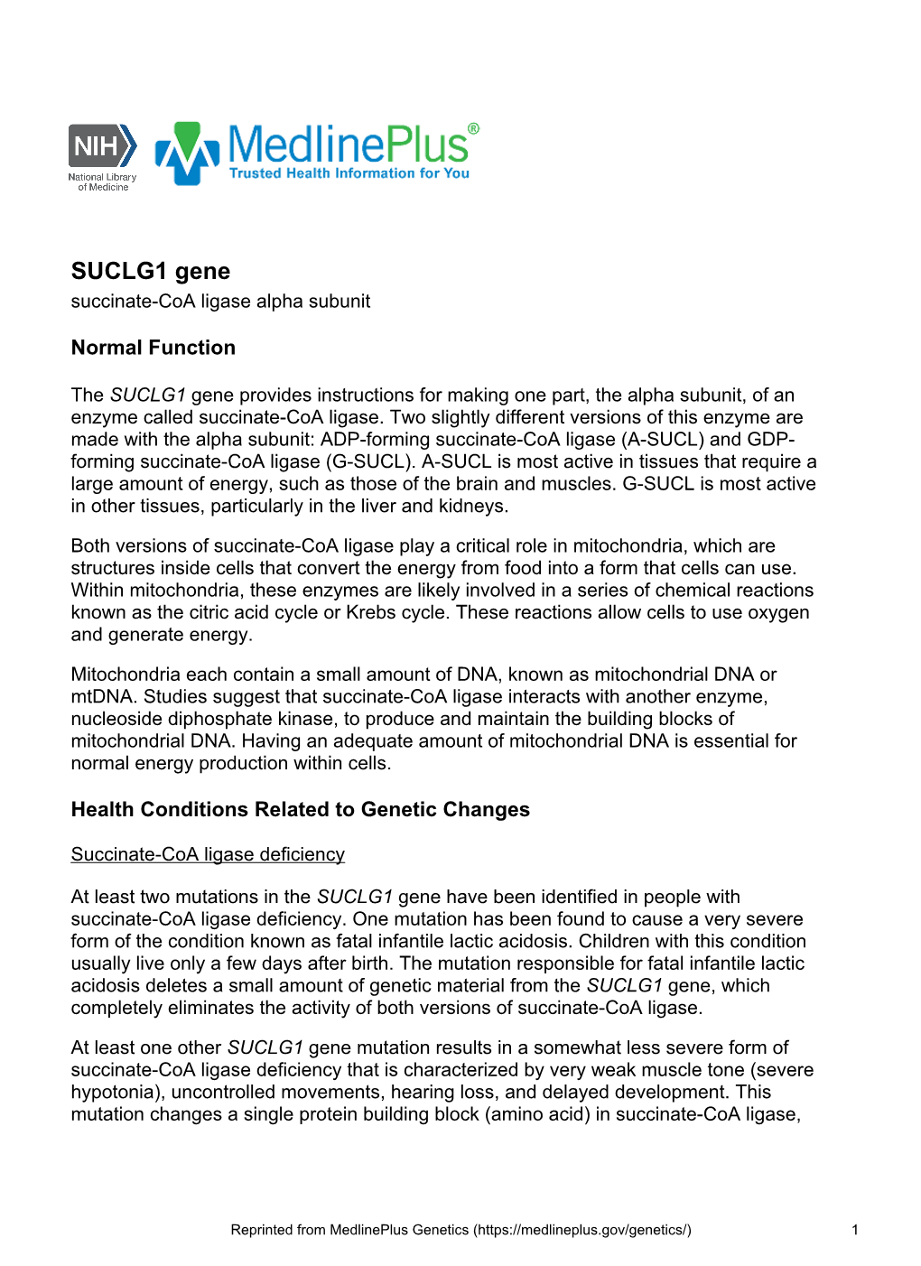 SUCLG1 Gene Succinate-Coa Ligase Alpha Subunit