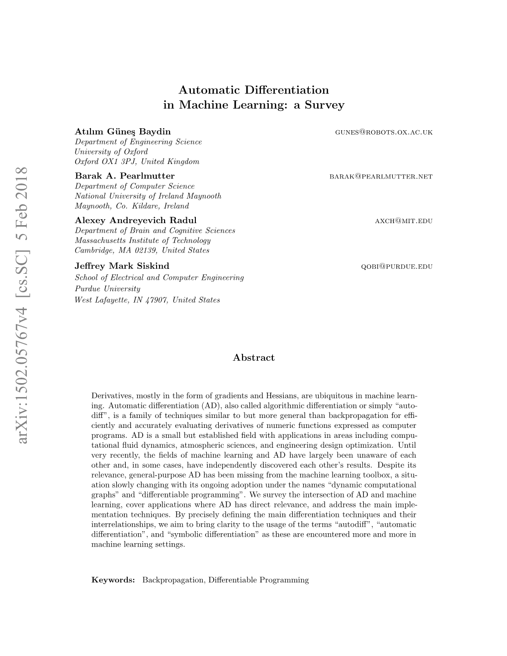 Automatic Differentiation in Machine Learning: a Survey