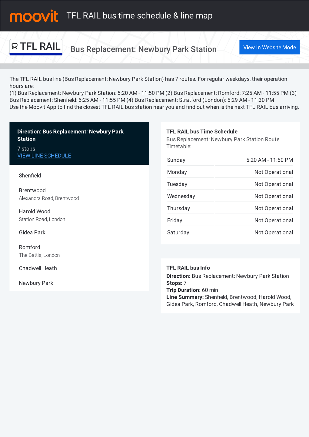 TFL RAIL Bus Time Schedule & Line Route