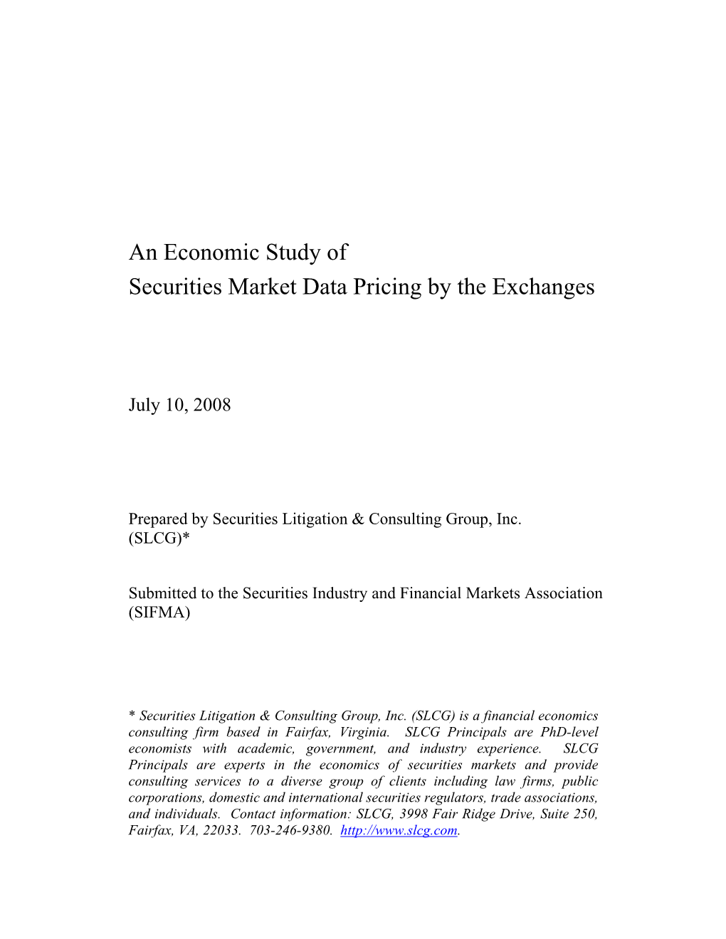 An Economic Study of Securities Market Data Pricing by the Exchanges