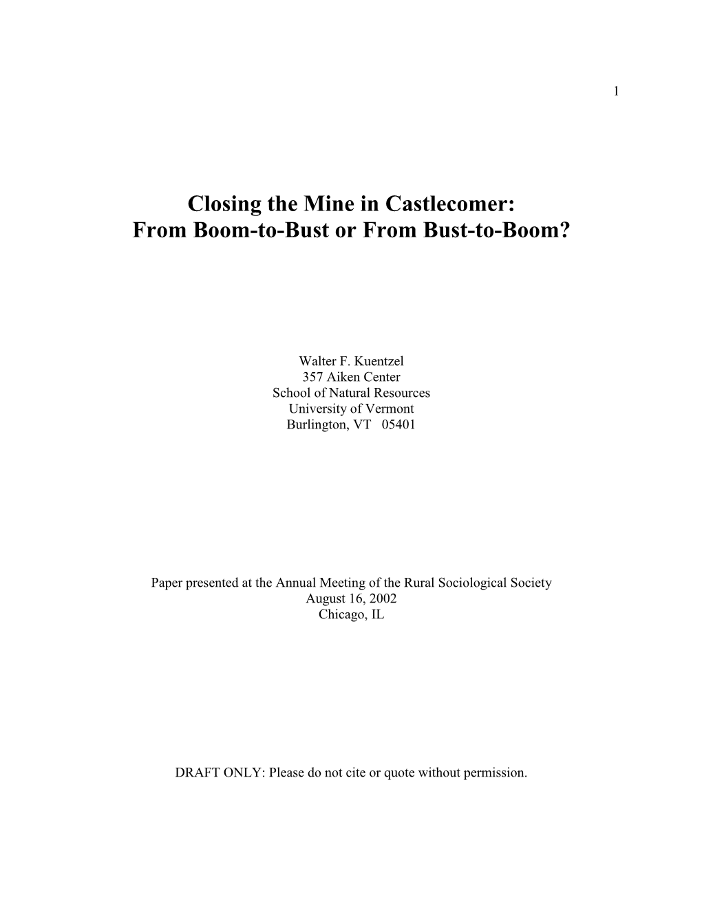 Closing the Mine in Castlecomer: from Boom-To-Bust Or from Bust-To-Boom?