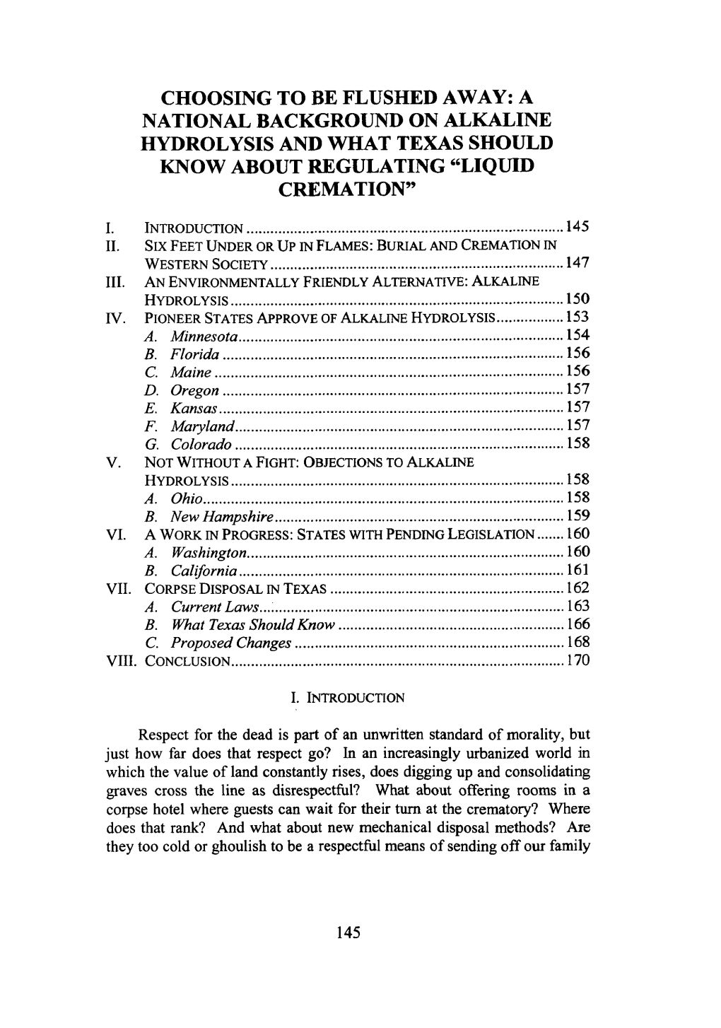 A National Background on Alkaline Hydrolysis and What Texas Should Know About Regulating Liquid